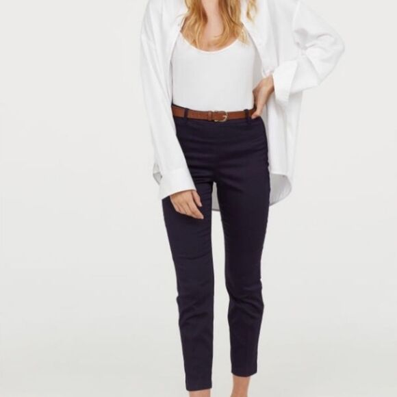 💛H&M Black Slim Midrise Cropped Ankle Pants Size 2/26 - Picture 1 of 12